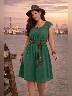 🔥5/$35🔥 Green Boho Floral Knit Dress| Size M/L